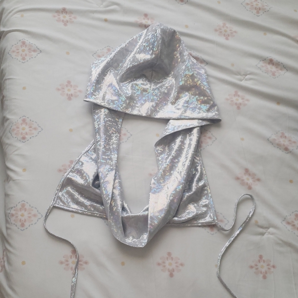Iheartraves disco hologram hoodie cowl top large